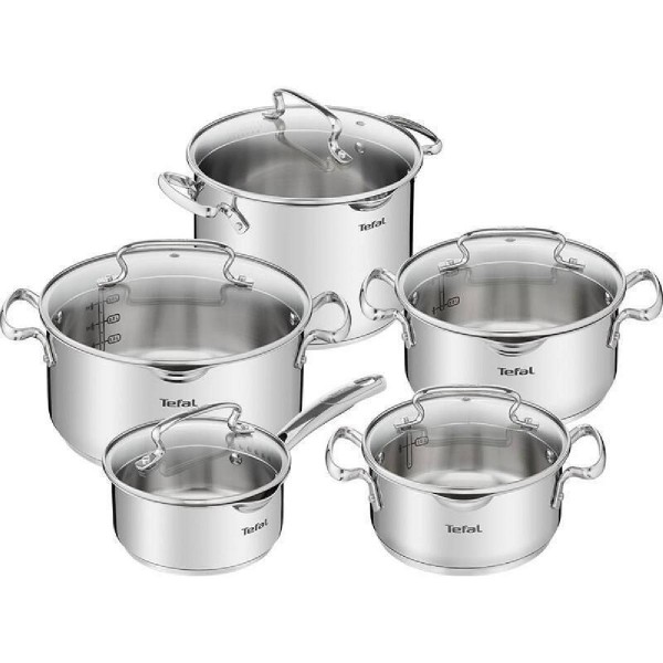 Tefal Duetto+ G719SA55 Σετ Κατσαρολών 10τμχ Ανοξείδωτες με Γυάλινα Καπάκια
