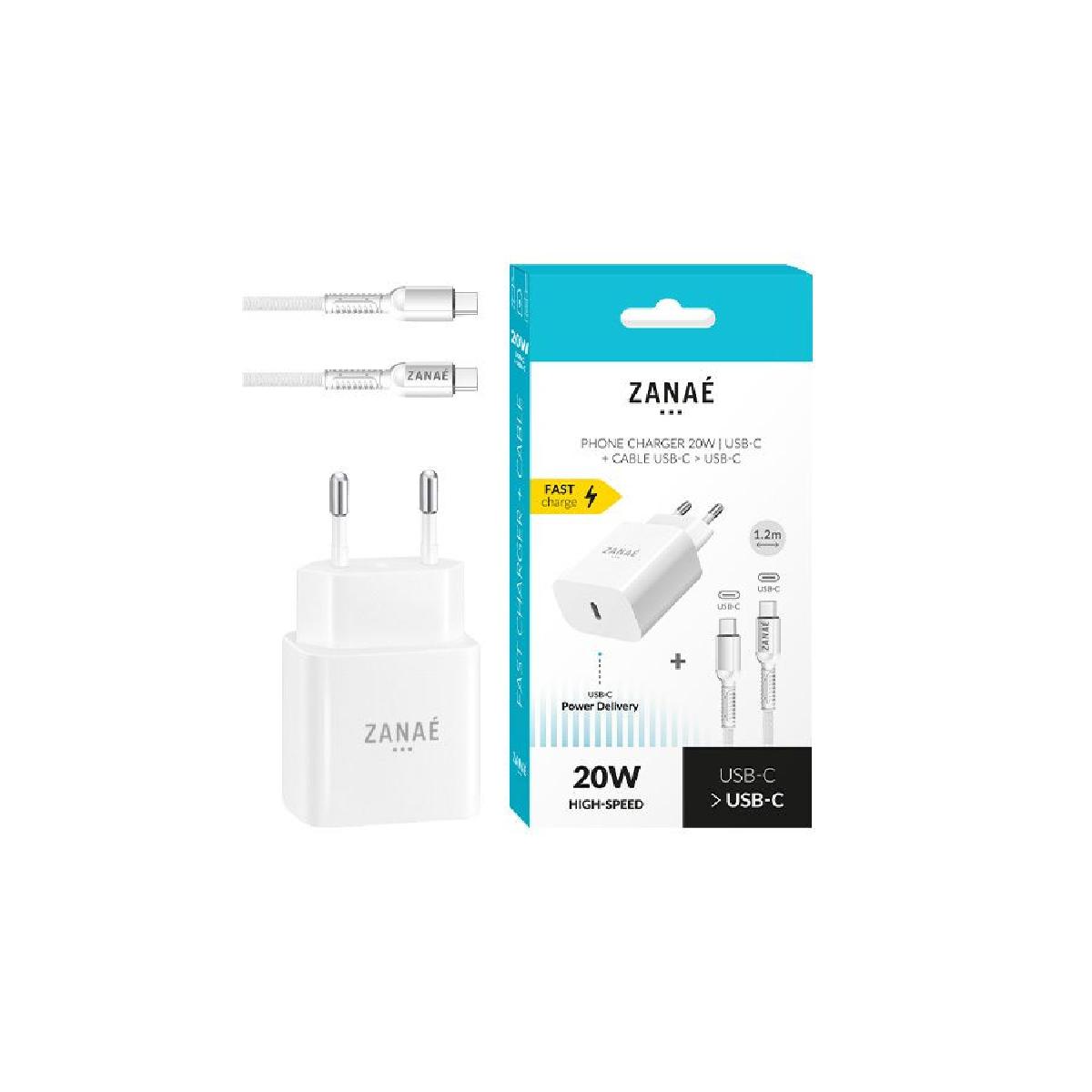 Zanae φορτιστής ρεύματος 20 watt με καλώδιο 1.2m USB-C σε USB-C με τεχνολογία Power Delivery