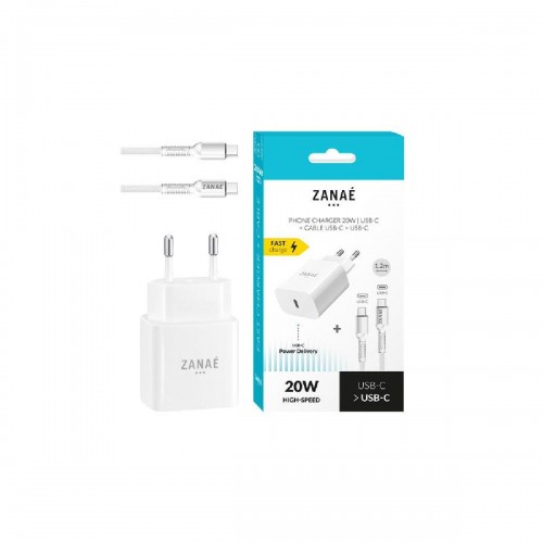 Zanae φορτιστής ρεύματος 20 watt με καλώδιο 1.2m USB-C σε USB-C με τεχνολογία Power Delivery