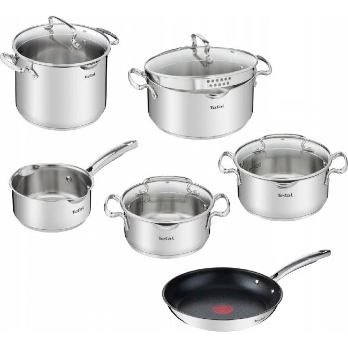 Tefal Duetto+ G732SA56 Σετ Κατσαρολών 10τμχ Ανοξείδωτες με Γυάλινα Καπάκια