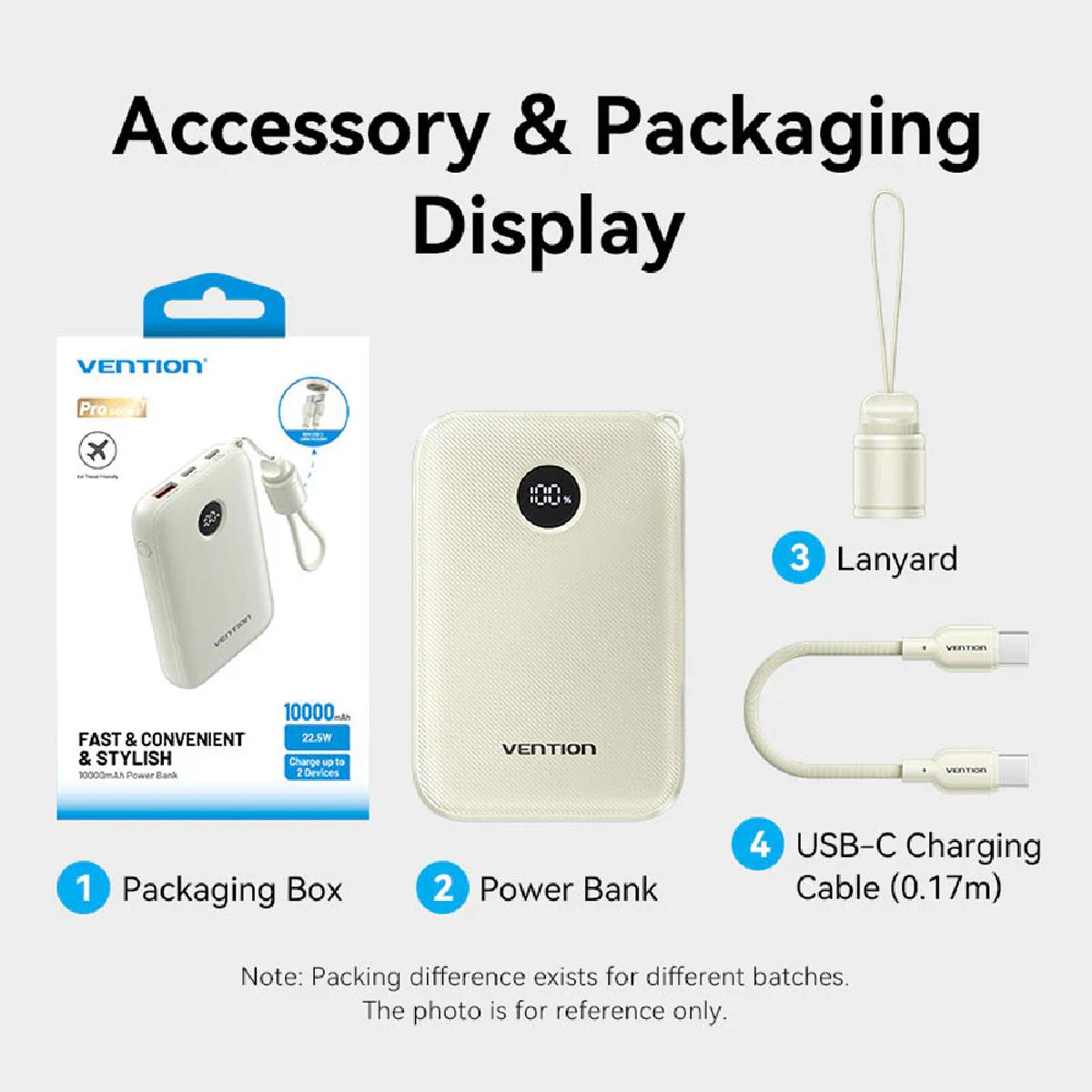 Vention Power Bank 10000mAh 22.5W με USB-A & USB-C beige (FKAN0-C)
