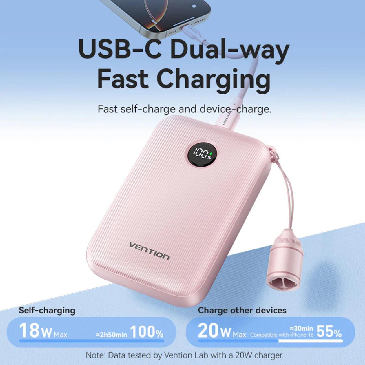 Vention Power Bank 10000mAh 22.5W με USB-A & USB-C pink (FKAP0-C)